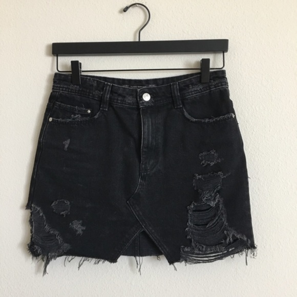 Zara Distressed Denim Mini Skirt Black - Picture 1 of 5